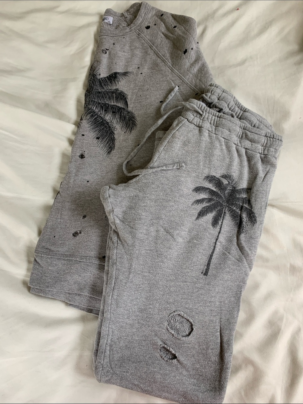 Lauren Moshi Distressed Palm Tree Grey Lounge Set